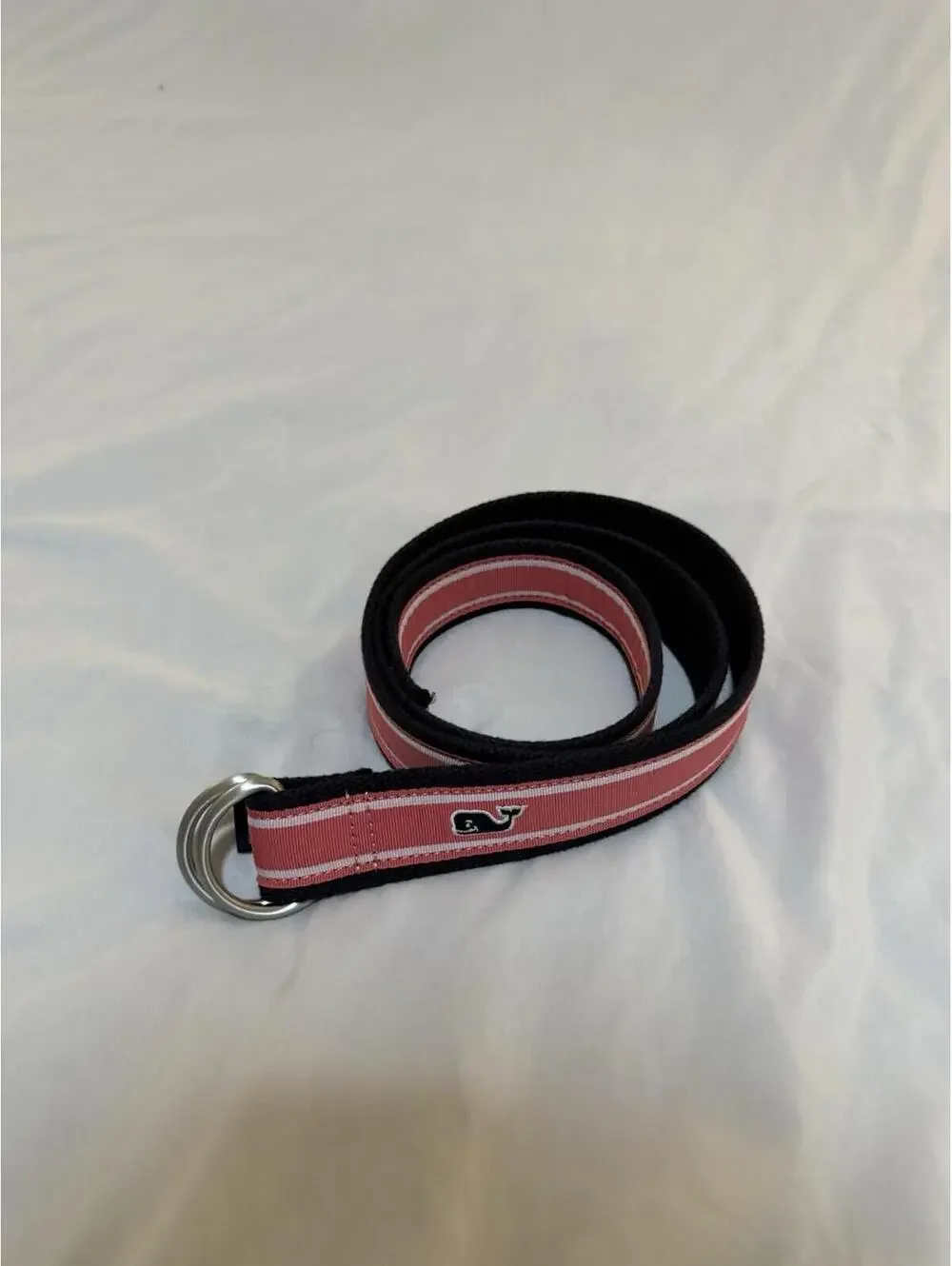 Vineyard Vines Whale Canvas Men’s Belt Pink/Blue with White Stripes Large 165